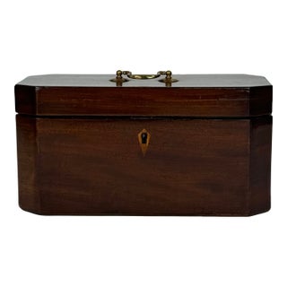 Octagonal Mahogany English Tea Caddy With Brass Hardware and Mixing Bowl For Sale