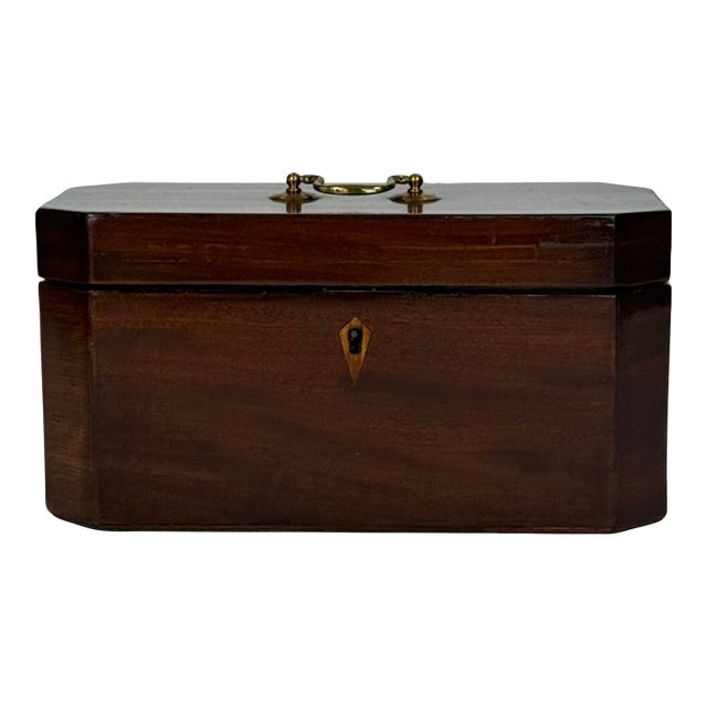 Octagonal Mahogany English Tea Caddy With Brass Hardware and Mixing Bowl For Sale