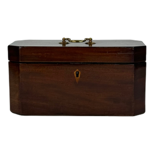 Octagonal Mahogany English Tea Caddy With Brass Hardware and Mixing Bowl
