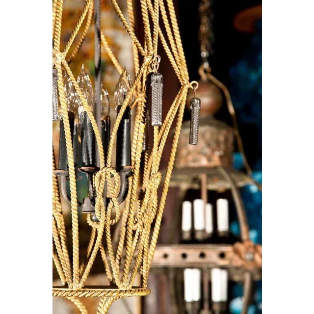 Italian 1960s Vintage Gilt Rope Lantern For Sale - Image 3 of 8