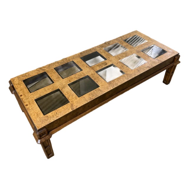 1970s Vintage Burl Wood Coffee Table Square Smoked Glass MCM For Sale