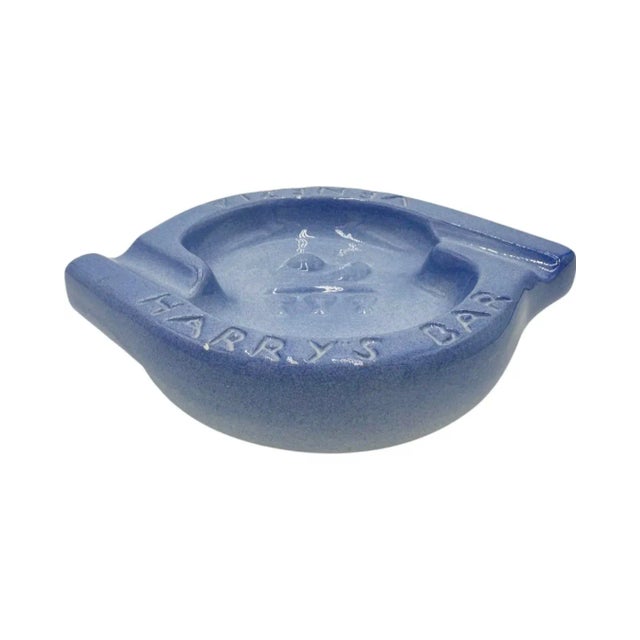 Mid-Century Modern Vintage Harry's Bar Venice Italy Ashtray Periwinkle Blue Ceramic Dish For Sale - Image 3 of 12
