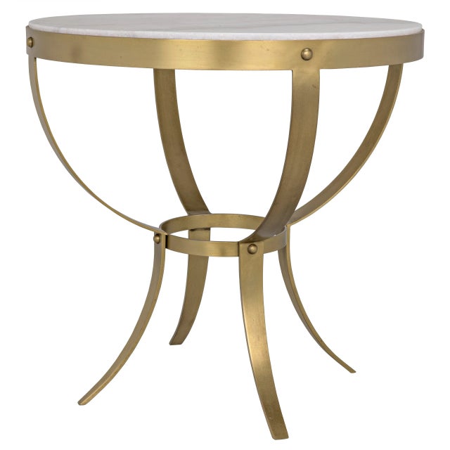Byron Side Table in Antique Brass and Stone For Sale In Los Angeles - Image 6 of 6