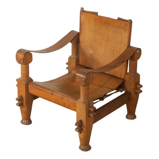 Vintage Brutalist Safari Armchair For Sale