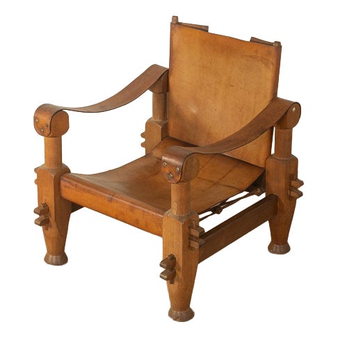 Vintage Brutalist Safari Armchair For Sale