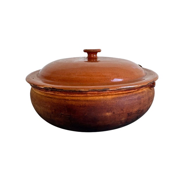 Vintage Vallauris Am French Glazed Terracotta Lidded Casserole Pot With Handle For Sale - Image 14 of 15