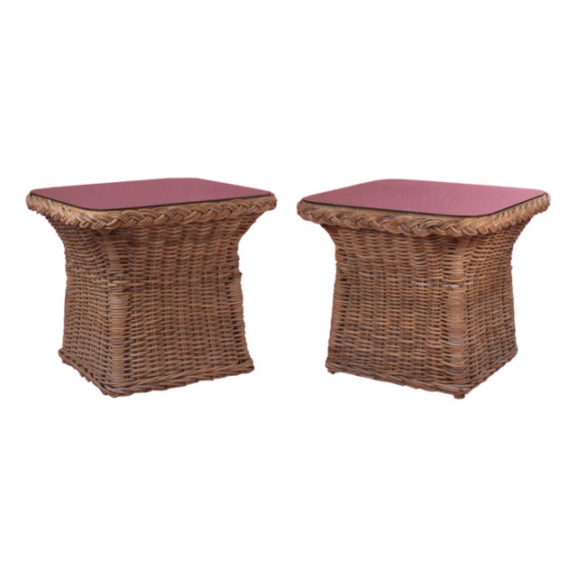Pair of Braided Rattan Side Tables For Sale
