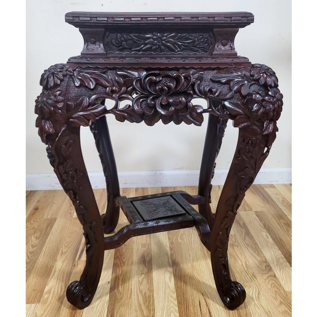 Antique Japanese Carved Lotus Flower Pedestal Table Plant Stand For Sale - Image 4 of 12