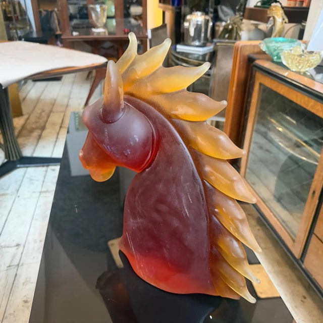Amber 1990s Modern Amber and Brown Heavy Murano Glass Sculpture of an Horse Head 4 For Sale - Image 8 of 12