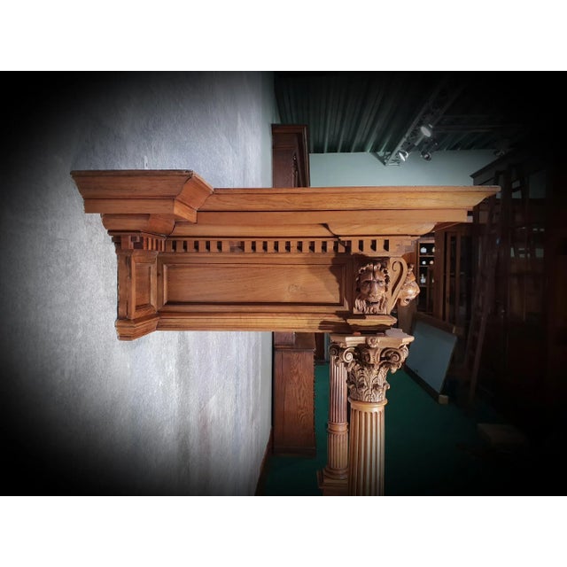 Antique Walnut Fireplace with Lions Heads For Sale - Image 6 of 12