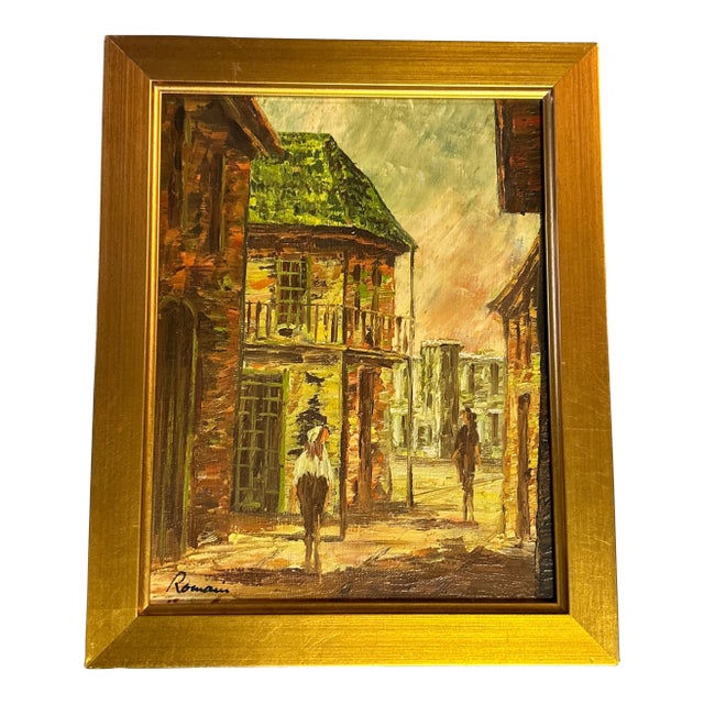 1960’s Abstract Impressionist Cityscape Street Scene Painting For Sale