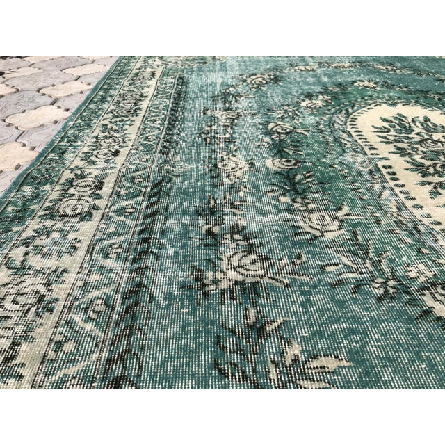 Textile Vintage Turquoise Wool Rug For Sale - Image 7 of 9