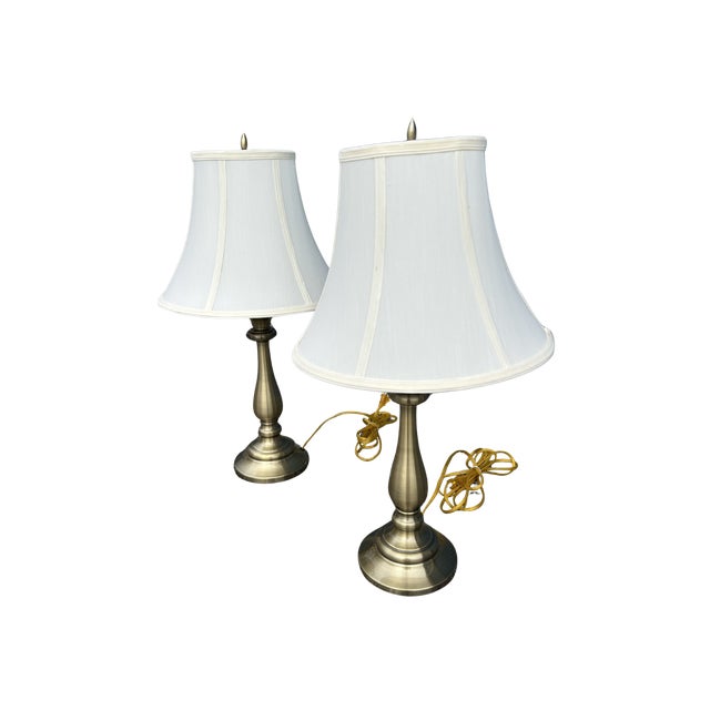 Vintage Stiffel Brass Table Lamps With Original Shades – Classic Baluster Form Traditional Lighting - a Pair For Sale - Image 6 of 11