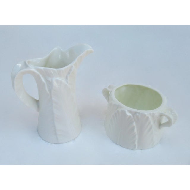 Royal Worcester C.1951 English Royal Worcester Bone China, Blanc De Chin, Banana Leaf Motif Creamer & Sugar Server Set - 2 Pieces For Sale - Image 4 of 13
