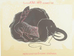 Erik Dietman, Humorous Scene with Fox and Elephant, 1980s, Lithograph on Paper