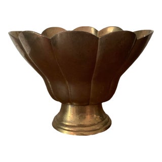 Vintage Brass Fluted Lotus Bowl For Sale