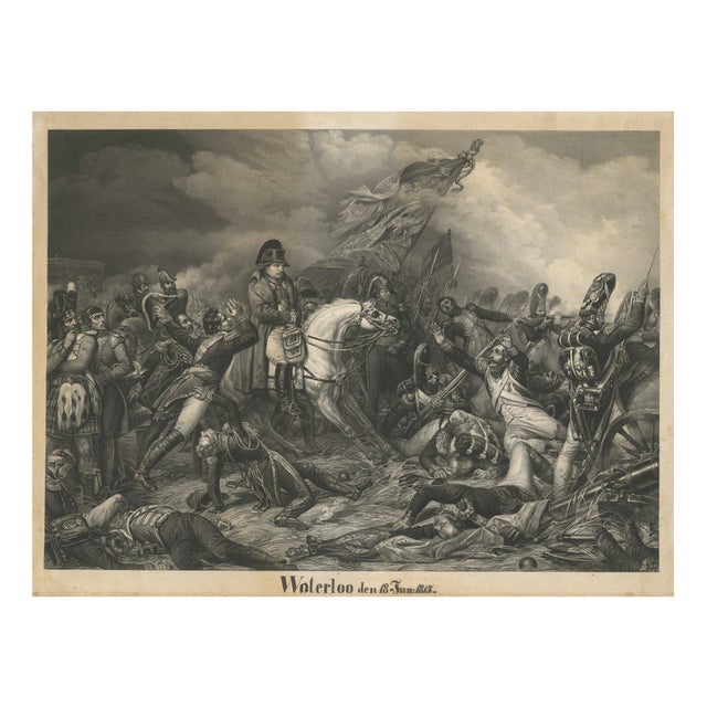Mezzotint of Napoleon at the Battle of Waterloo, 1850, Paper For Sale