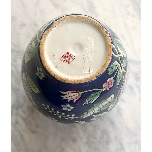 Blue Chinoiserie Cobalt Blue Vase With Peonies For Sale - Image 8 of 9