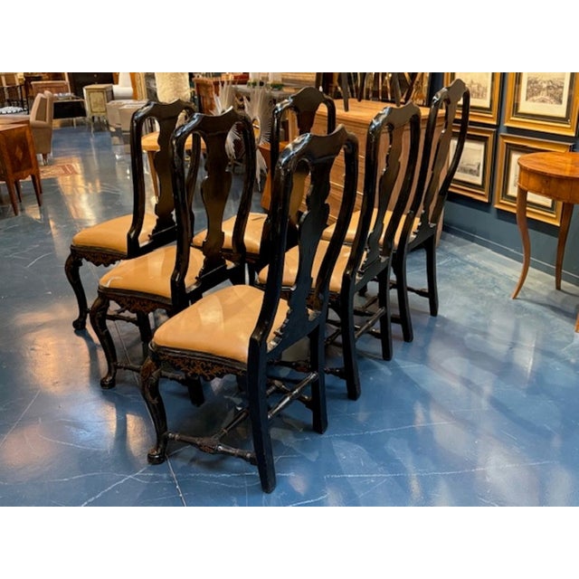 Chinoiserie Set of 6 19th Century Queen Anne Chinoiserie Dining Chairs For Sale - Image 3 of 5