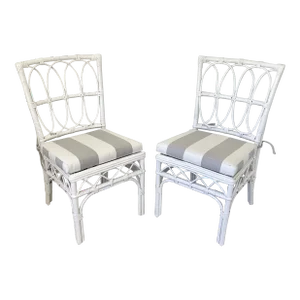 1960s Ficks Reed Side Chairs With New Sunbrella Cushions - a Pair