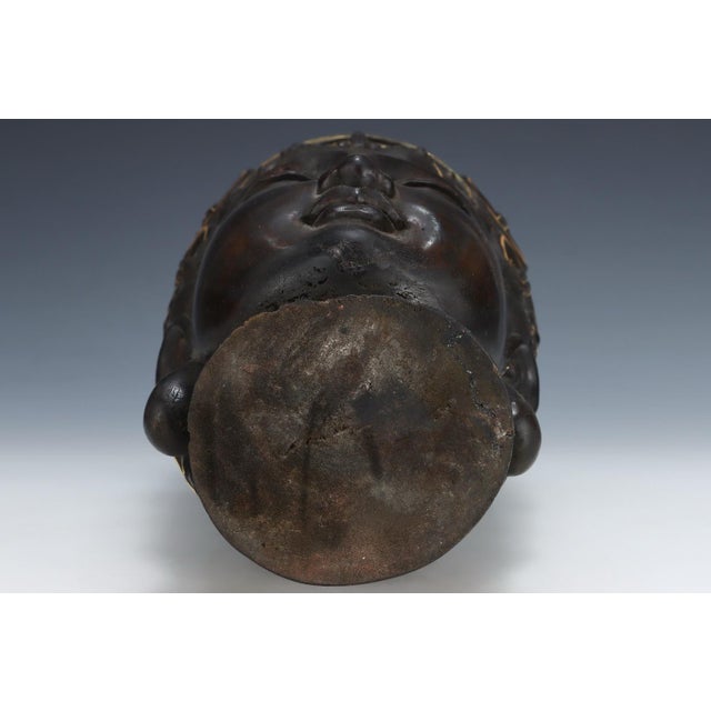 Mid 20th Century Hand-Carved Agarwood Guanyin Buddha Head – Gilded & Polychrome Chen Xiang Wood Sculpture For Sale - Image 6 of 8