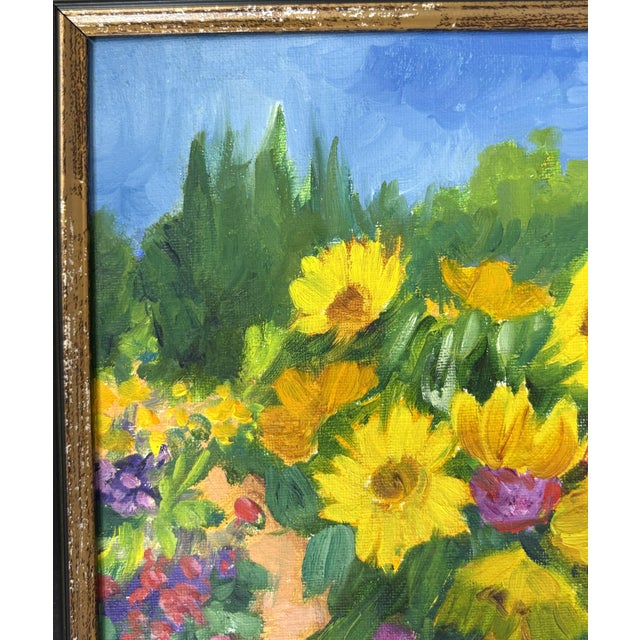 Wood Original Signed Framed Acrylic Painting on Canvas Depicting a Flower Garden For Sale - Image 7 of 12