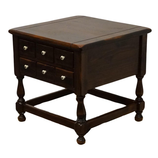 Ethan Allen Ethan Allen Antiqued Pine Old Tavern Rustic Americana 25" Square Two Drawer Accent End Table 12-8037 For Sale - Image 4 of 12