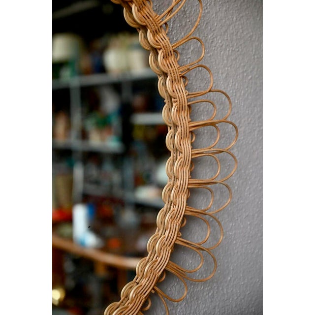 Large Vintage Wicker Sun Mirror For Sale - Image 4 of 8