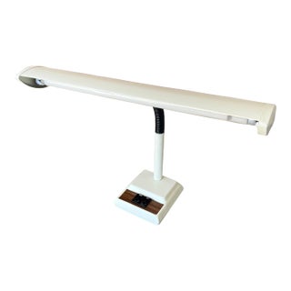 Vintage Adjustable Desk Lamp With Fluorescent Light & Wood Accent For Sale