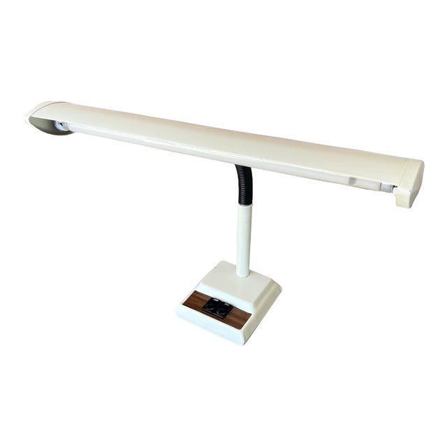 Vintage Adjustable Desk Lamp With Fluorescent Light & Wood Accent For Sale