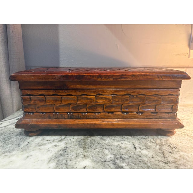 Wood Vintage Hand Carved Wooden Box For Sale - Image 7 of 7