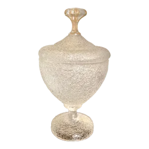 1985 Vintage Frosted Glass Footed Glass Jar With Gilt Finial