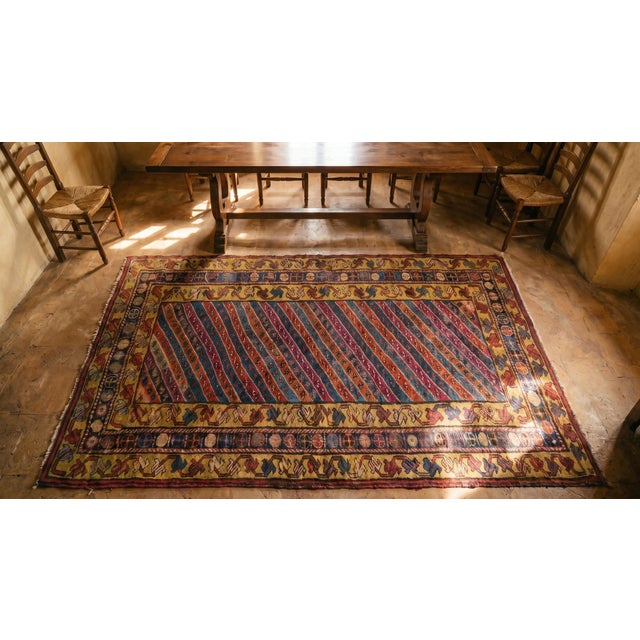 1890s Multicolor Geometric Tribal Antique Caucasian Karabagh Rug 3'9" X 7'3" Handknotted Wool Carpet For Sale - Image 9 of 9