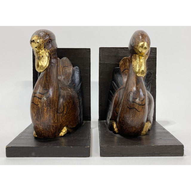 Vintage Wooden Swan Bookends With Gilt Detail For Sale - Image 4 of 10