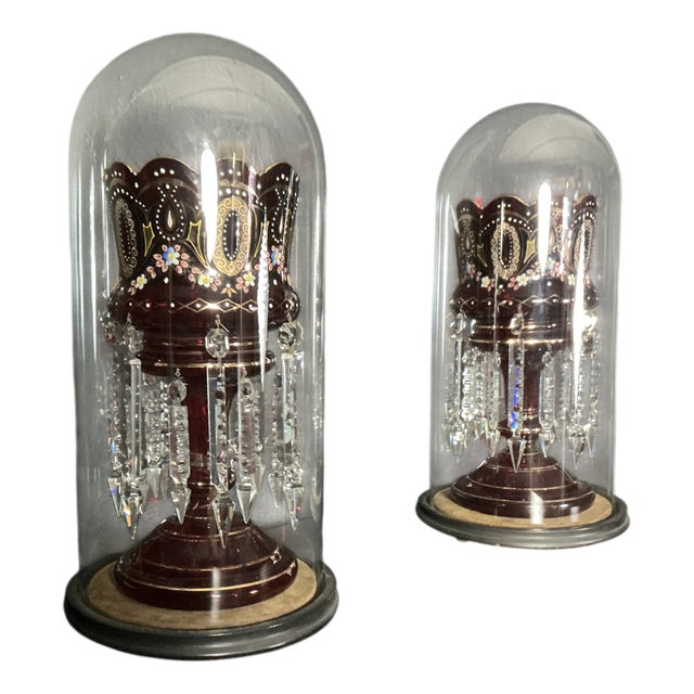 Victorian Ruby Glass Lustres, 1895, Set of 2 For Sale