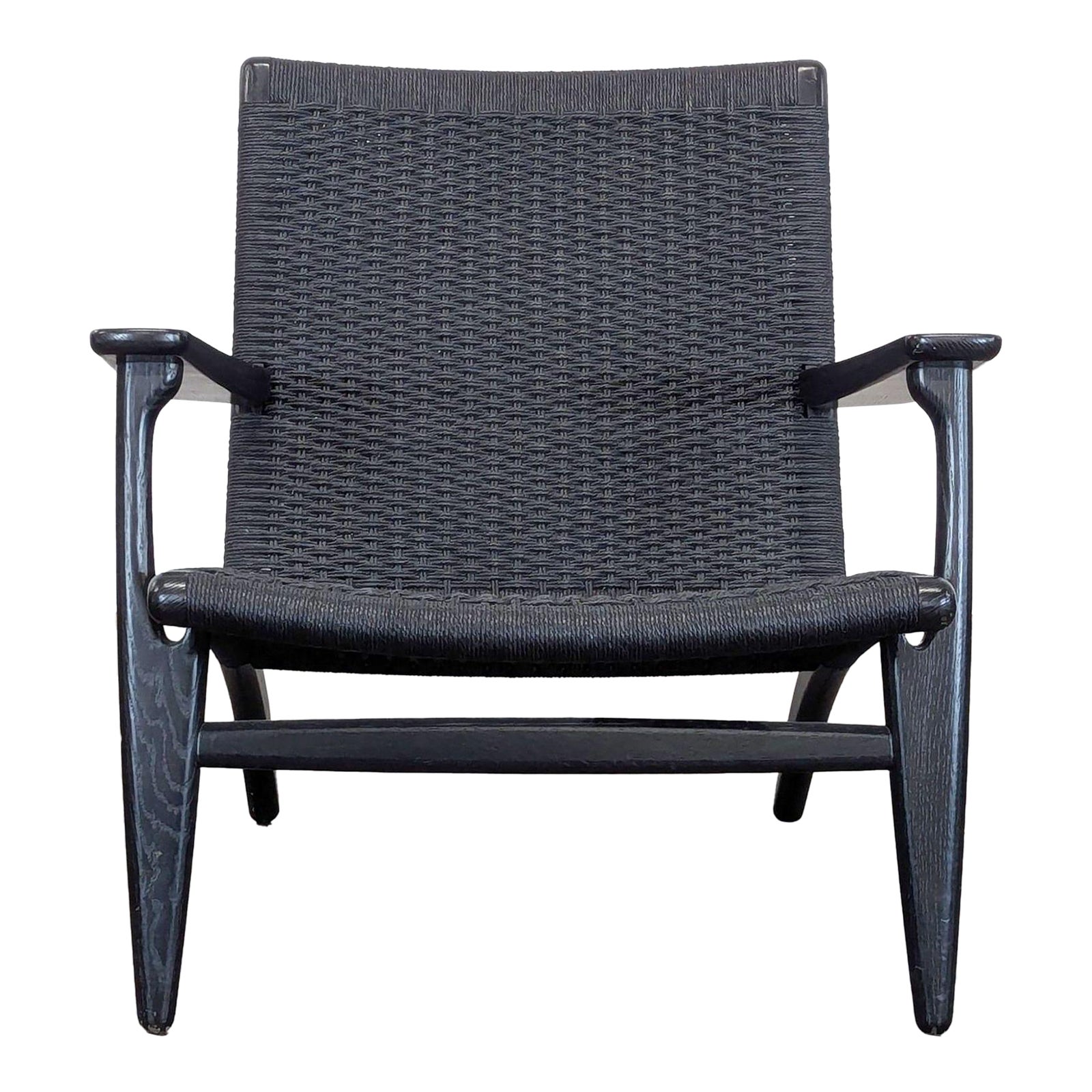 Carl Hansen & Son Ch25 Modern Black Woven Lounge Chair by Hans J
