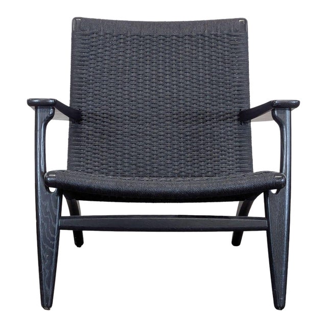 Carl Hansen & Son Ch25 Modern Black Woven Lounge Chair by Hans J. Wegner For Sale