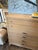 Art Deco 1940s United Furniture Blonde Mahogany Dresser 1940s Five Drawer Chest Black Lucite Hardware For Sale - Image 3 of 10