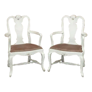 Pair Antique Swedish Painted Armchairs in the Queen Anne Style
