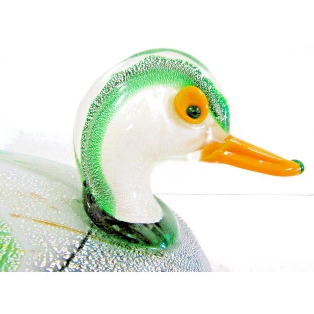 1980s Large Art Glass Duck Sculpture Green Gray Black Attributed to Murano Formia For Sale - Image 11 of 14