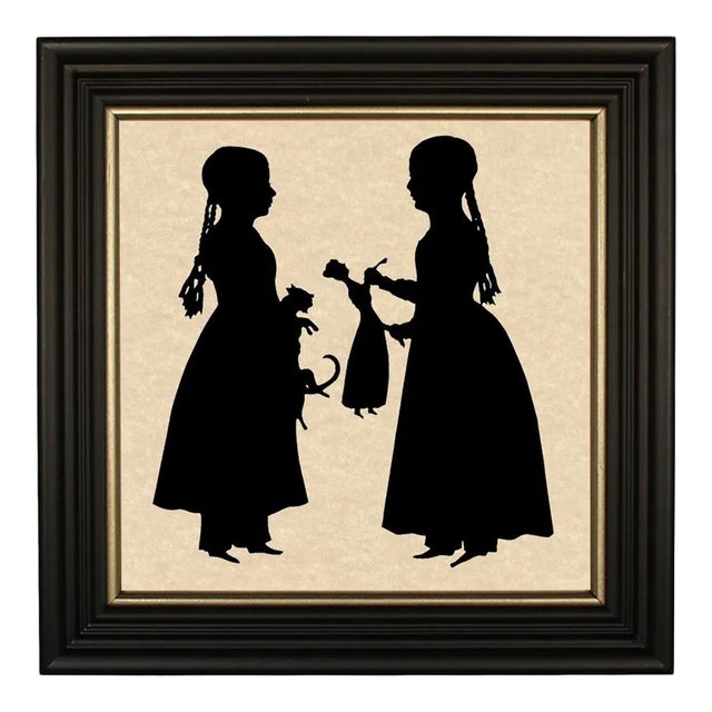 "Girls With Toys" Contemporary Paper Cut Silhouette, Framed For Sale