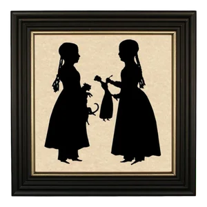 "Girls With Toys" Contemporary Paper Cut Silhouette, Framed