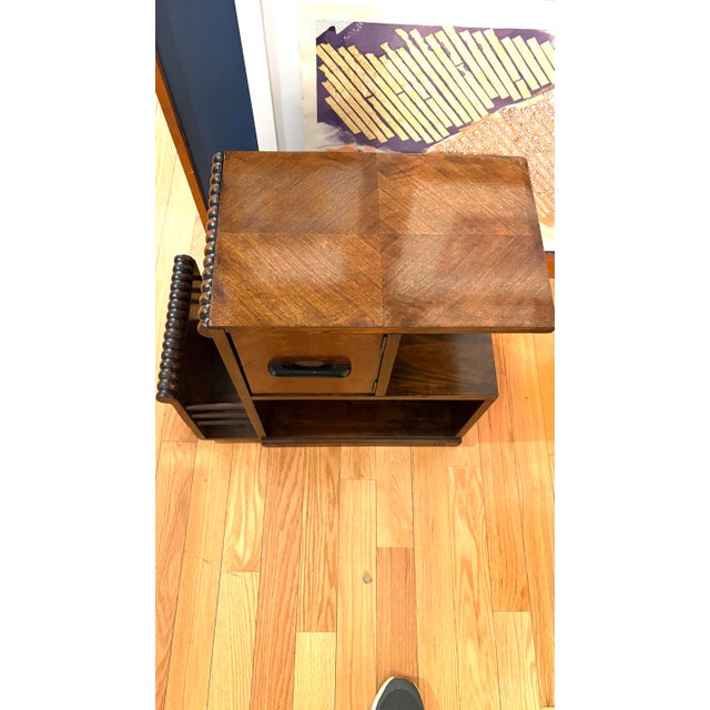 Art Deco Art Deco Wood Side Table With Cabinet Door and Magazine Rack For Sale - Image 3 of 4