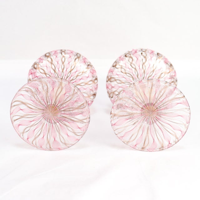 Pair of Venetian / Salviati Murano Glass Latticino Toasting Champagne Glasses For Sale - Image 11 of 15