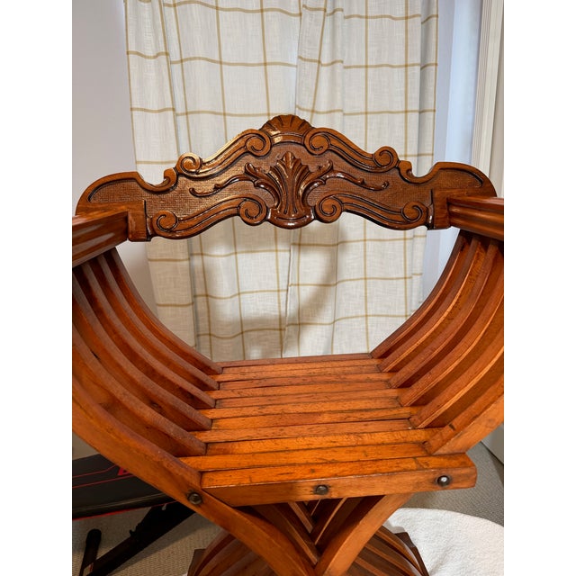 Italian Renaissance Savonarola Dante Master Chair Hand Carved Vintage Folding For Sale - Image 9 of 13