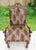 Circa 1930's carved wood Spanish Revival throne style armchair, with jungle cat velvet like upholstery. Amazing interior...
