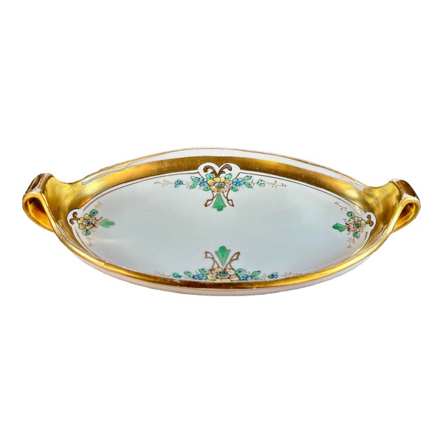 Antique Pickard Handled Porcelain Oval Serving Dish For Sale