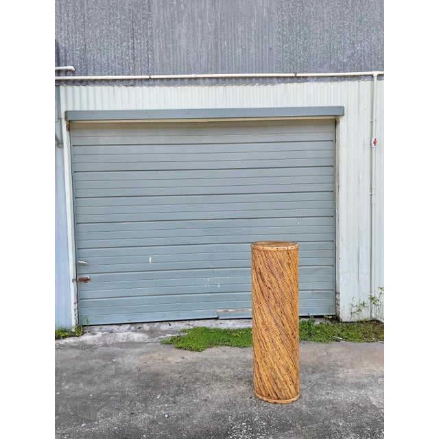 Tall + Lean Spiral-Wrapped Distressed Rattan Pedestal | Late 20th Century in the Style of Gabriela Crespi For Sale - Image 11 of 13