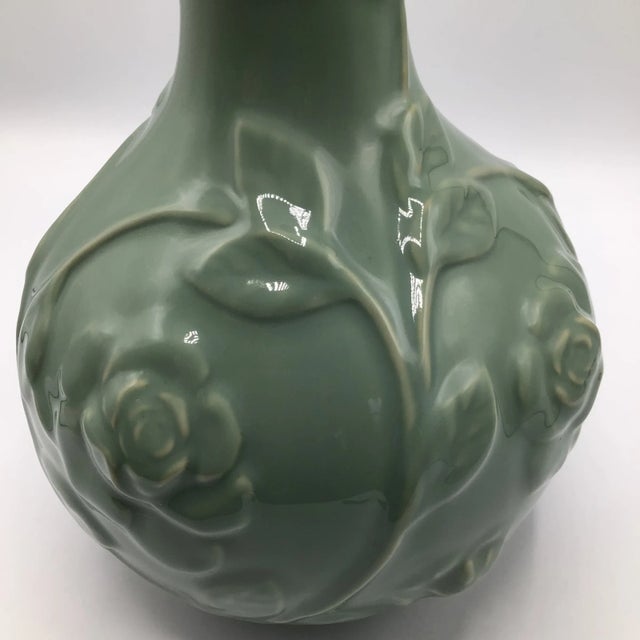 Celadon Style Climbing Rose Pattern Porcelain Vase For Sale - Image 12 of 13