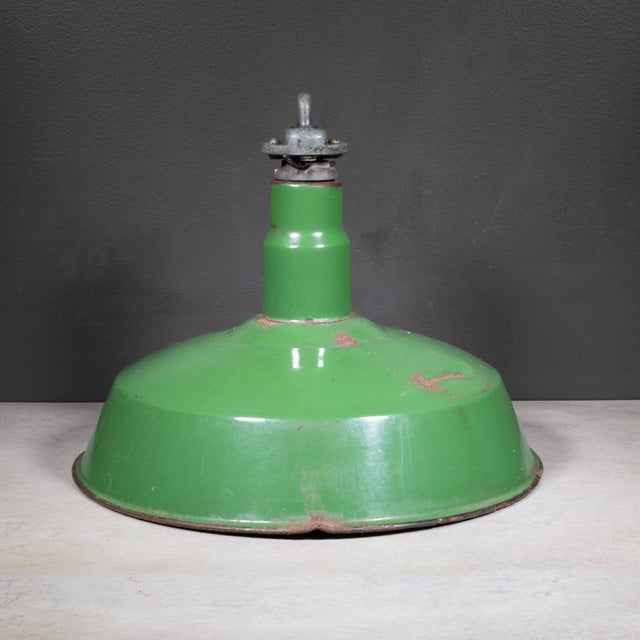 Benjamin 16" Enameled Porcelain Green Industrial Pendant Lights c.1950-Set of Two For Sale - Image 10 of 11